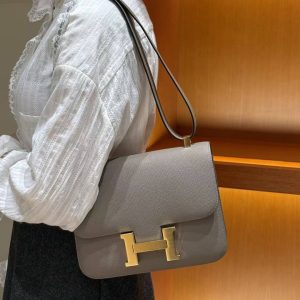 Hermes Constance 24 CM Bag Handmade In Epsom Calfskin Leather Gold Hardware M8 Girs Asphalte - Image 3