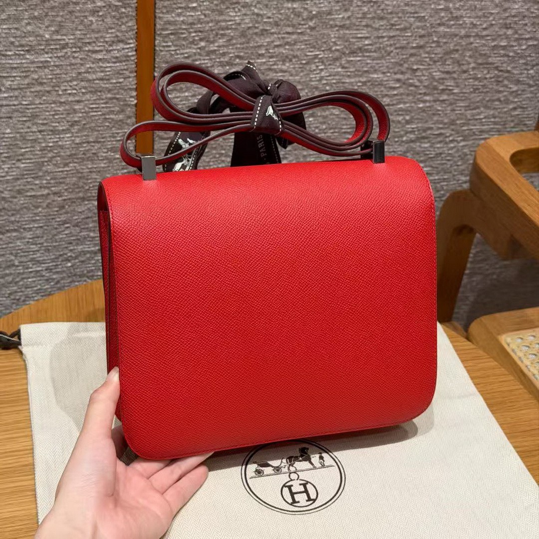 Hermes Constance 24 CM Bag Handmade In Epsom Calfskin Leather Silver Hardware S3 Rouge Coeur - Image 2