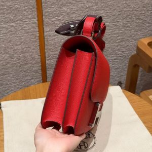 Hermes Constance 24 CM Bag Handmade In Epsom Calfskin Leather Silver Hardware S3 Rouge Coeur - Image 17