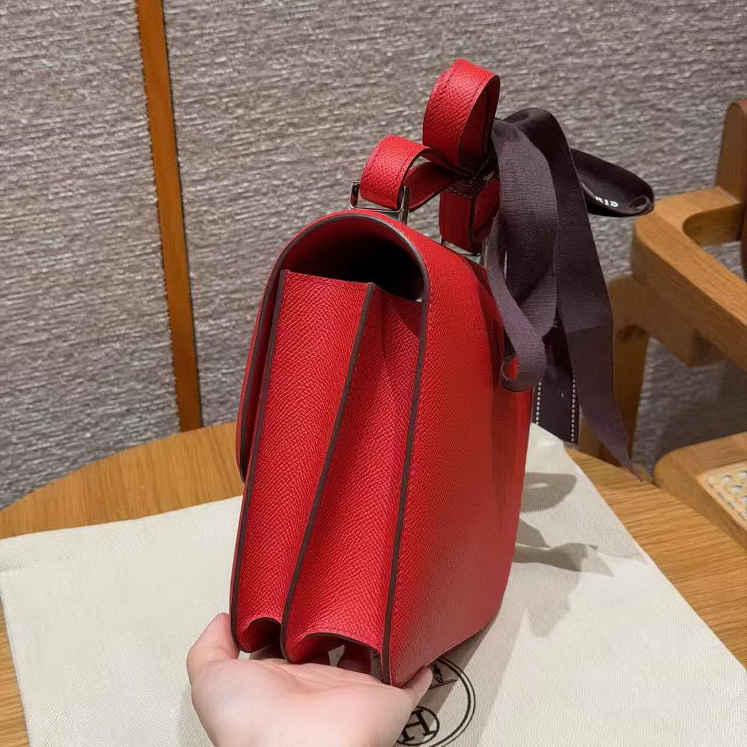 Hermes Constance 24 CM Bag Handmade In Epsom Calfskin Leather Silver Hardware S3 Rouge Coeur - Image 16