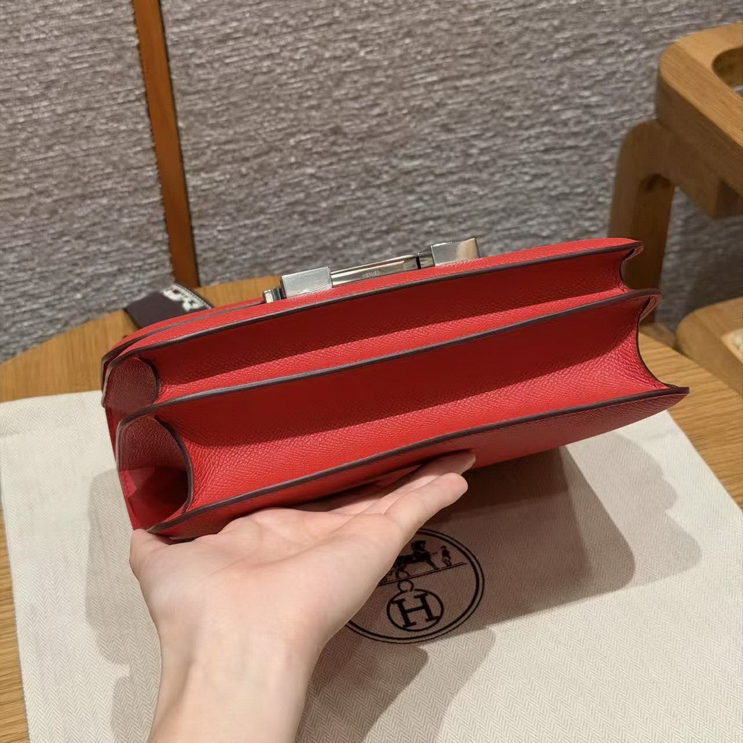 Hermes Constance 24 CM Bag Handmade In Epsom Calfskin Leather Silver Hardware S3 Rouge Coeur - Image 15