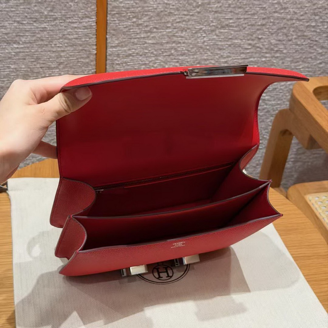 Hermes Constance 24 CM Bag Handmade In Epsom Calfskin Leather Silver Hardware S3 Rouge Coeur - Image 14