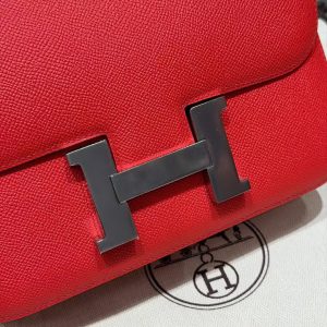 Hermes Constance 24 CM Bag Handmade In Epsom Calfskin Leather Silver Hardware S3 Rouge Coeur - Image 12