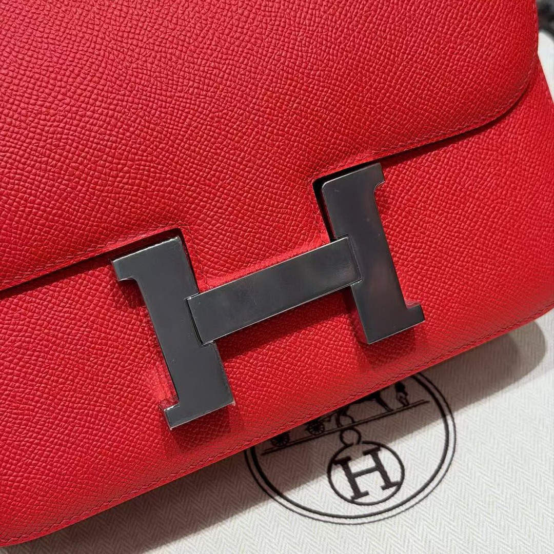 Hermes Constance 24 CM Bag Handmade In Epsom Calfskin Leather Silver Hardware S3 Rouge Coeur - Image 12