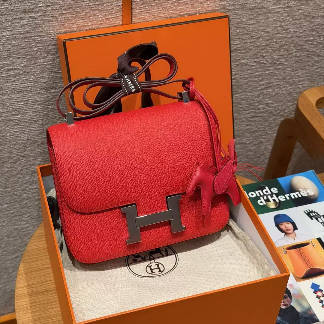 Hermes Constance 24 CM Bag Handmade In Epsom Calfskin Leather Silver Hardware S3 Rouge Coeur - Image 11