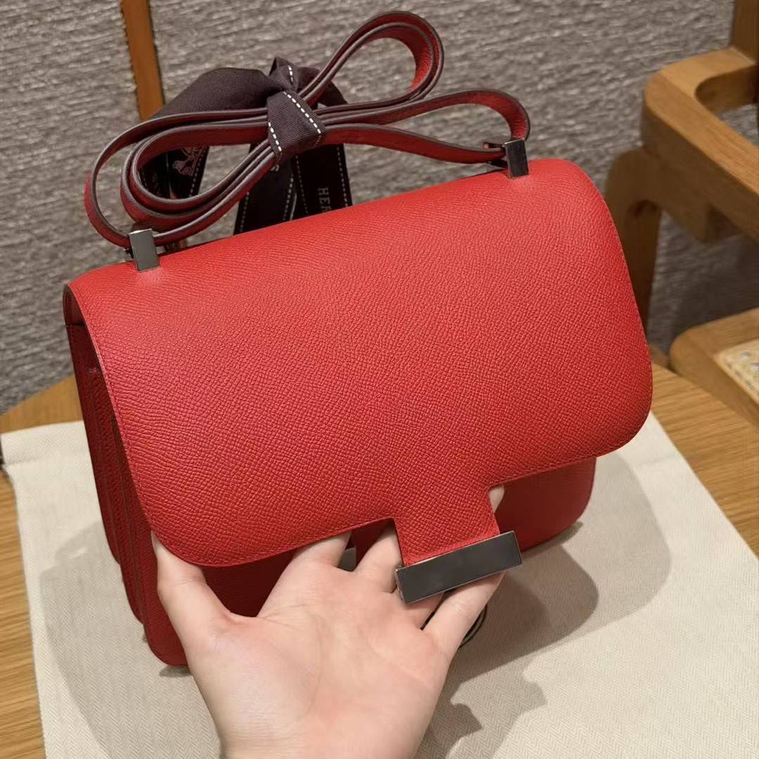 Hermes Constance 24 CM Bag Handmade In Epsom Calfskin Leather Silver Hardware S3 Rouge Coeur - Image 10