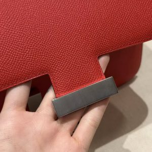 Hermes Constance 24 CM Bag Handmade In Epsom Calfskin Leather Silver Hardware S3 Rouge Coeur - Image 9