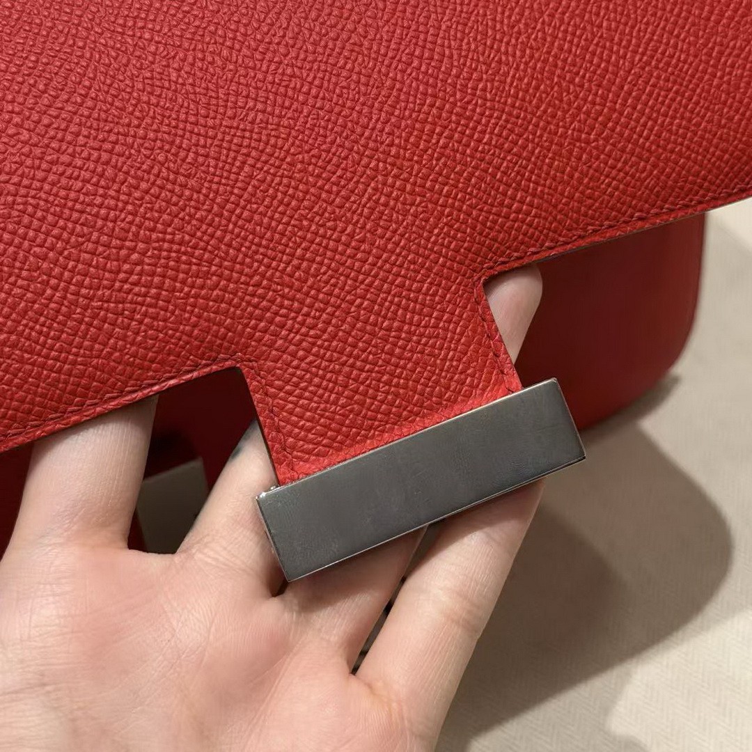 Hermes Constance 24 CM Bag Handmade In Epsom Calfskin Leather Silver Hardware S3 Rouge Coeur - Image 9