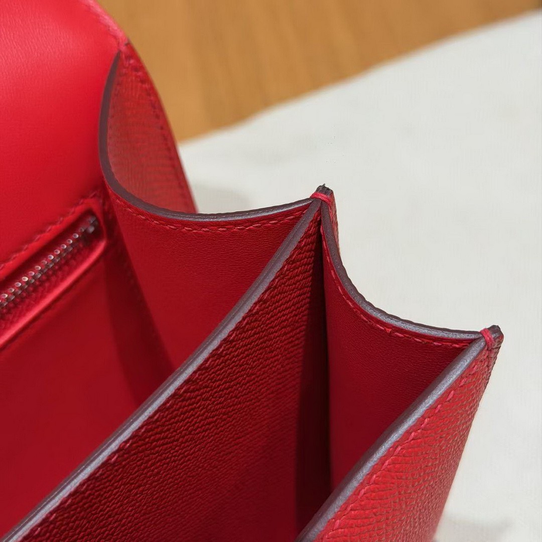Hermes Constance 24 CM Bag Handmade In Epsom Calfskin Leather Silver Hardware S3 Rouge Coeur - Image 7