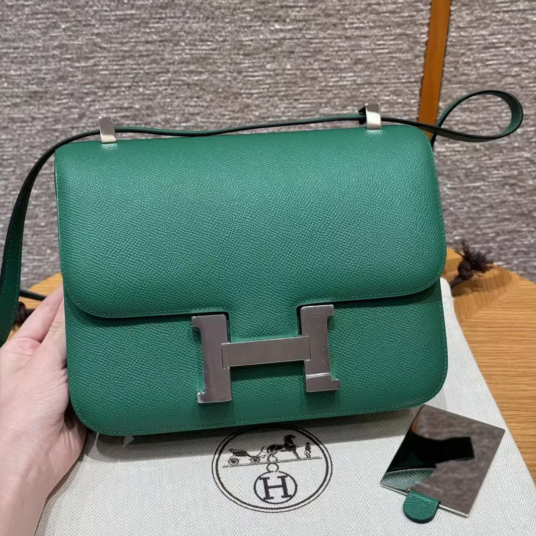 Hermes Constance 24 CM Bag Handmade In Epsom Calfskin Leather Silver Hardware U4 Vert Vertigo