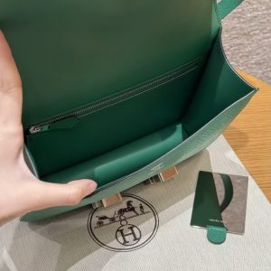 Hermes Constance 24 CM Bag Handmade In Epsom Calfskin Leather Silver Hardware U4 Vert Vertigo - Image 20