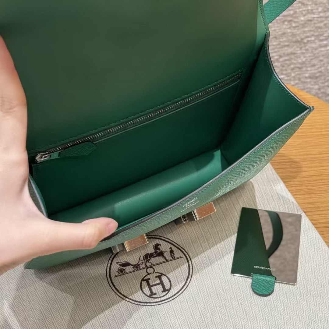 Hermes Constance 24 CM Bag Handmade In Epsom Calfskin Leather Silver Hardware U4 Vert Vertigo - Image 20