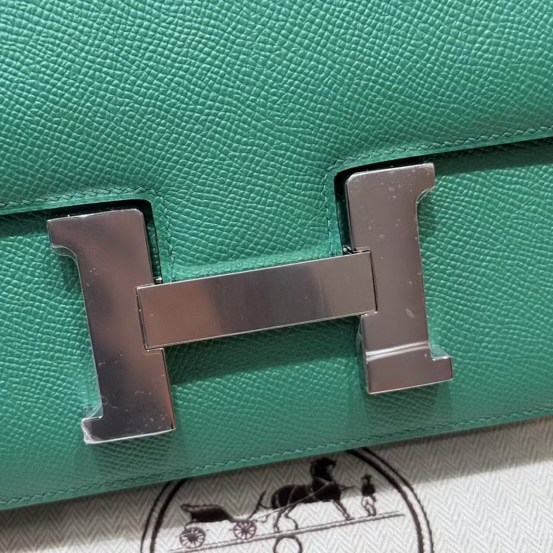 Hermes Constance 24 CM Bag Handmade In Epsom Calfskin Leather Silver Hardware U4 Vert Vertigo - Image 18