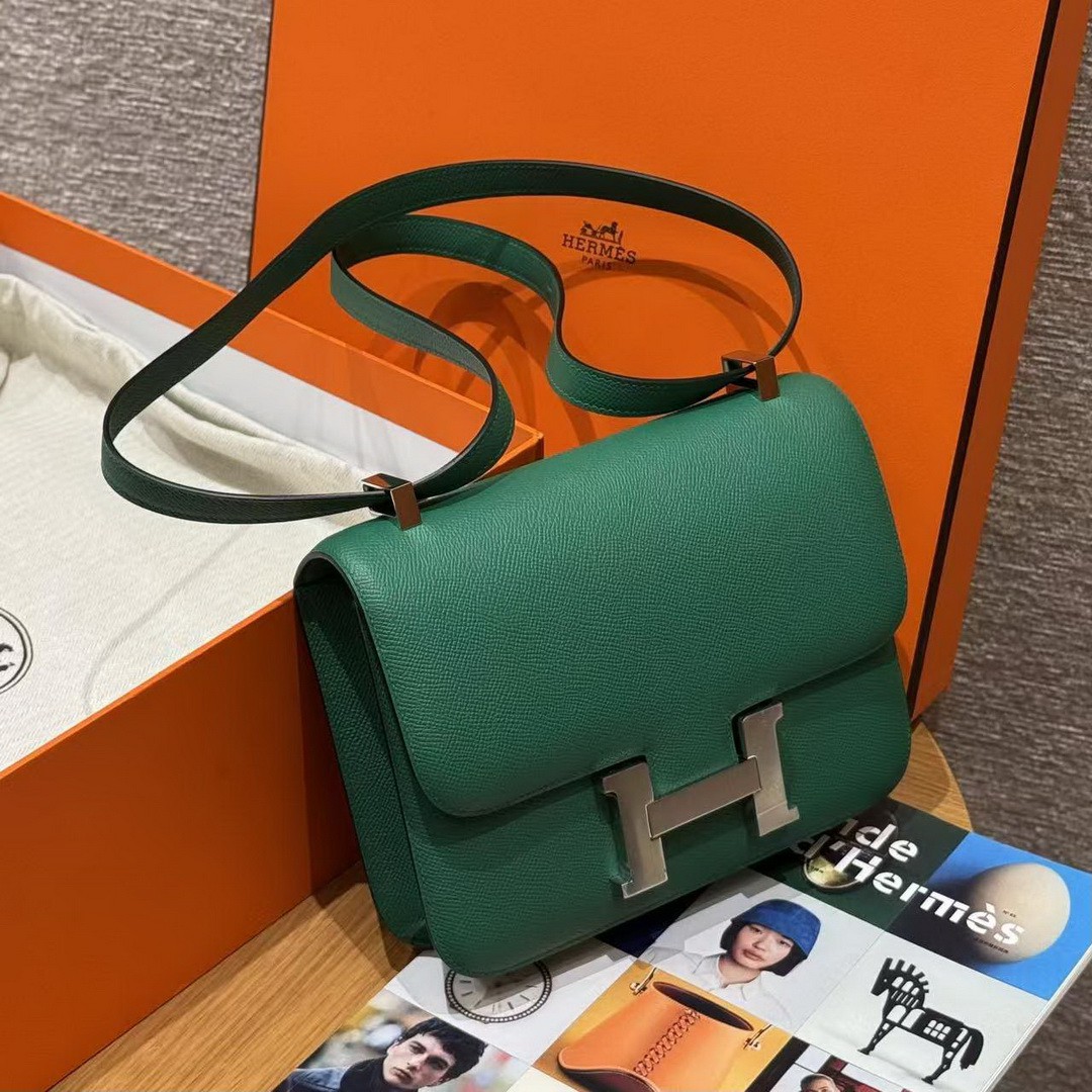 Hermes Constance 24 CM Bag Handmade In Epsom Calfskin Leather Silver Hardware U4 Vert Vertigo - Image 15