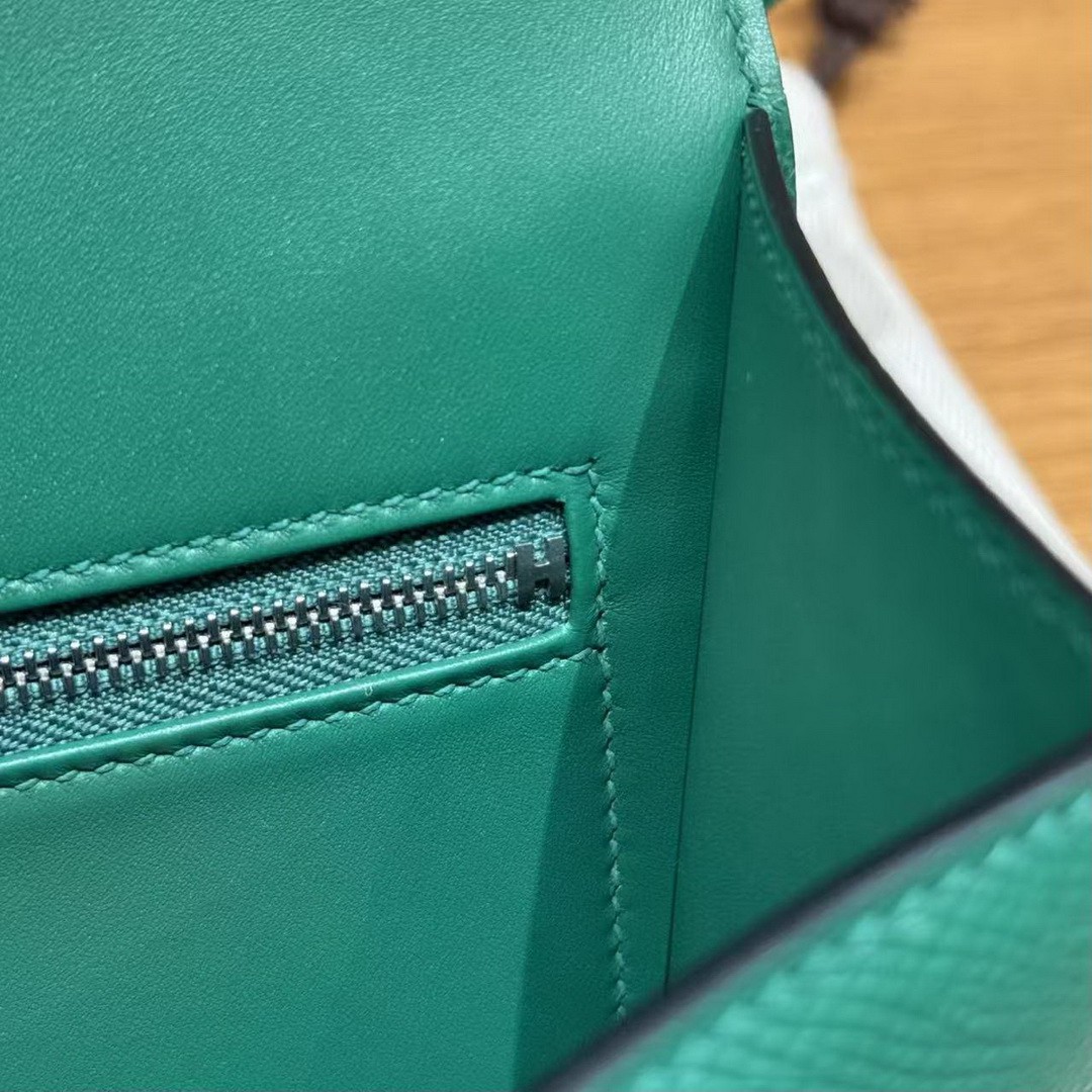 Hermes Constance 24 CM Bag Handmade In Epsom Calfskin Leather Silver Hardware U4 Vert Vertigo - Image 13