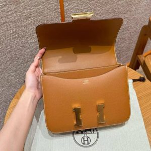 Hermes Constance 24 CM Bag Handmade In Epsom Calfskin Leather Gold Hardware CK37 Gold - Image 5