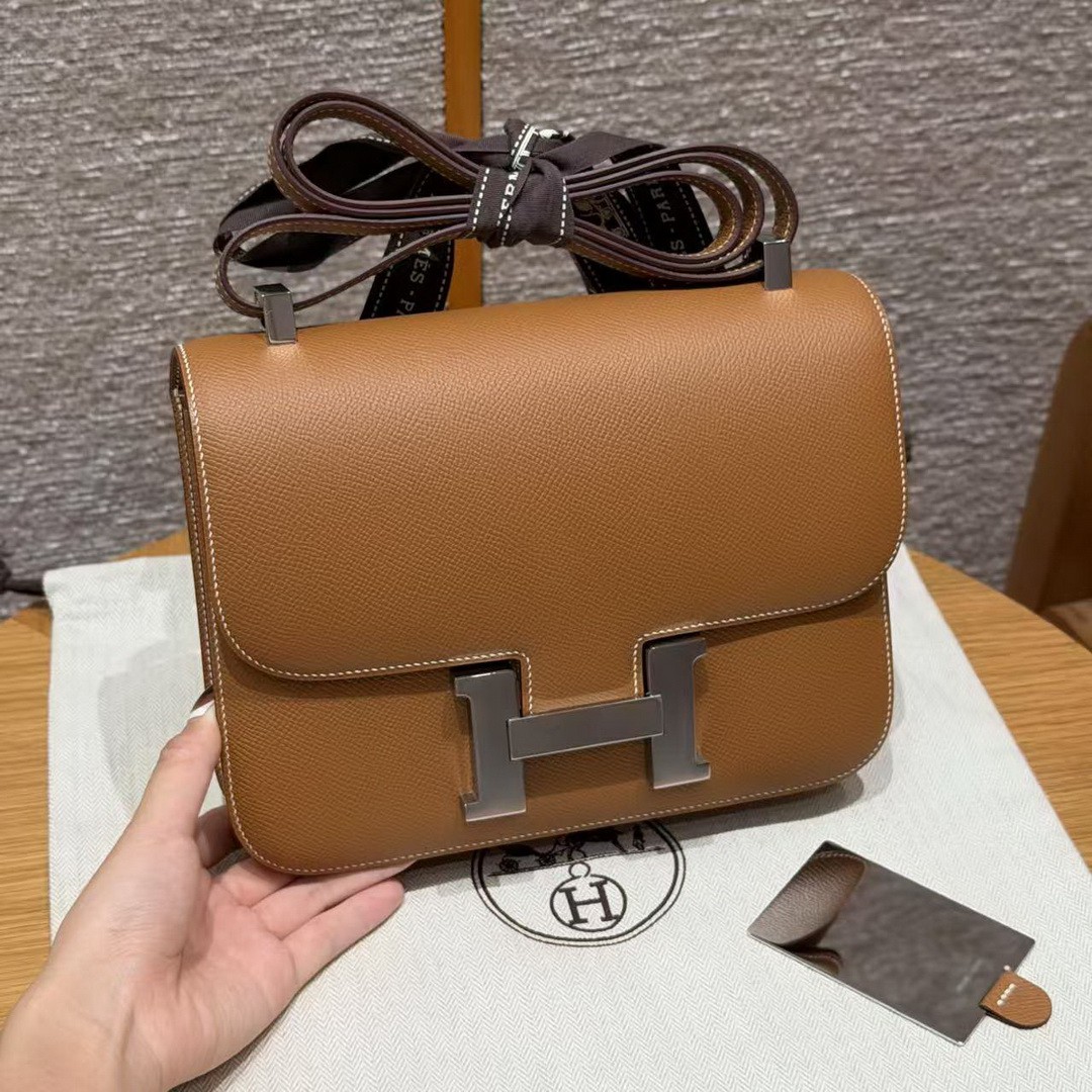 Hermes Constance 24 CM Bag Handmade In Epsom Calfskin Leather Silver Hardware CK37 Gold