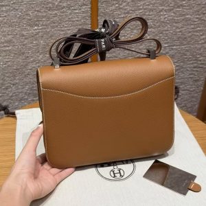 Hermes Constance 24 CM Bag Handmade In Epsom Calfskin Leather Silver Hardware CK37 Gold - Image 2