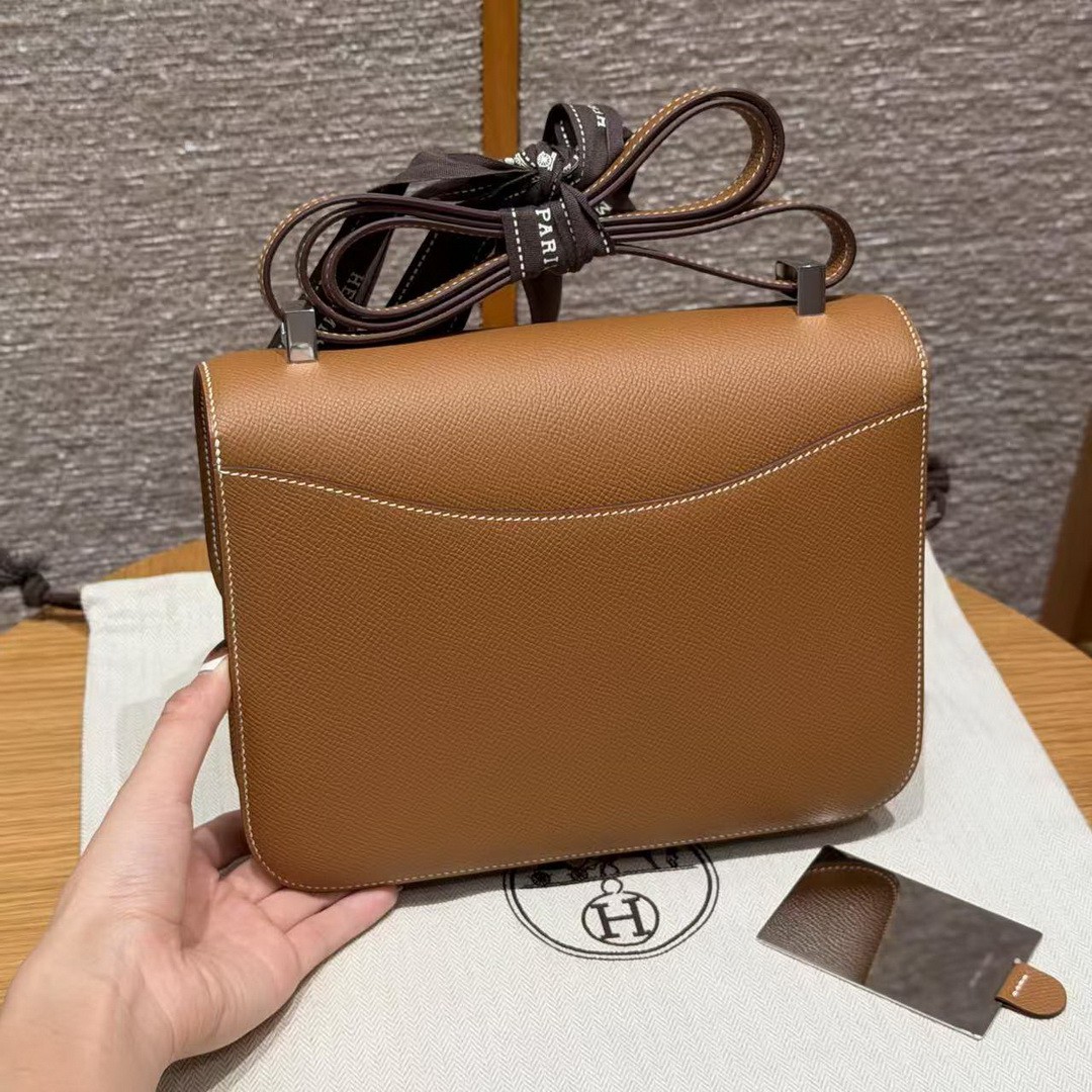 Hermes Constance 24 CM Bag Handmade In Epsom Calfskin Leather Silver Hardware CK37 Gold - Image 2