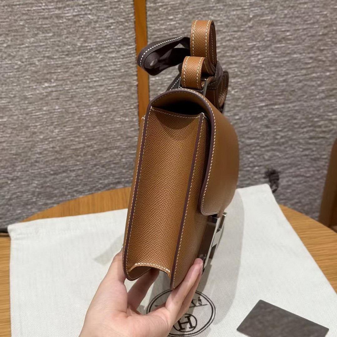 Hermes Constance 24 CM Bag Handmade In Epsom Calfskin Leather Silver Hardware CK37 Gold - Image 18