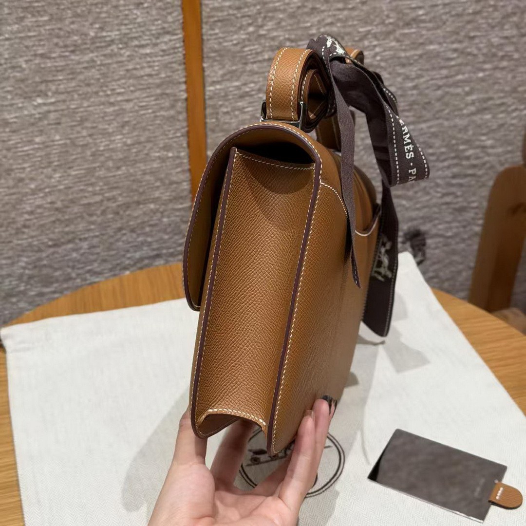 Hermes Constance 24 CM Bag Handmade In Epsom Calfskin Leather Silver Hardware CK37 Gold - Image 17