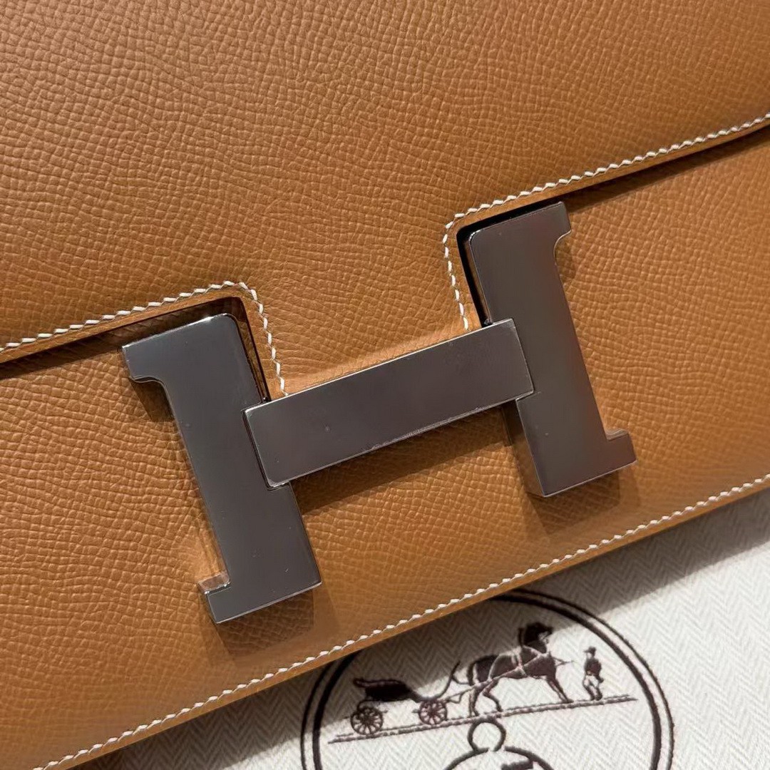 Hermes Constance 24 CM Bag Handmade In Epsom Calfskin Leather Silver Hardware CK37 Gold - Image 14