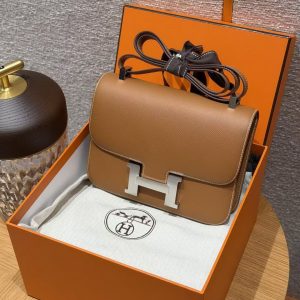 Hermes Constance 24 CM Bag Handmade In Epsom Calfskin Leather Silver Hardware CK37 Gold - Image 11