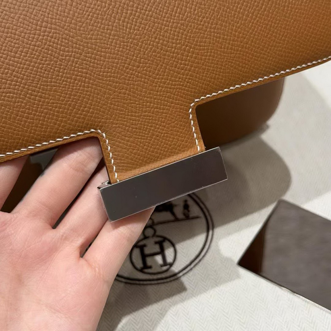Hermes Constance 24 CM Bag Handmade In Epsom Calfskin Leather Silver Hardware CK37 Gold - Image 9