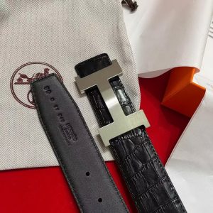Constance Belt Buckle & Mississippiensis Alligator Leather Strap 38 mm Brushed Palladium Buckle Silver Noir - Image 5