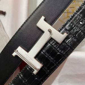 Constance Belt Buckle & Mississippiensis Alligator Leather Strap 38 mm Brushed Palladium Buckle Silver Noir - Image 4