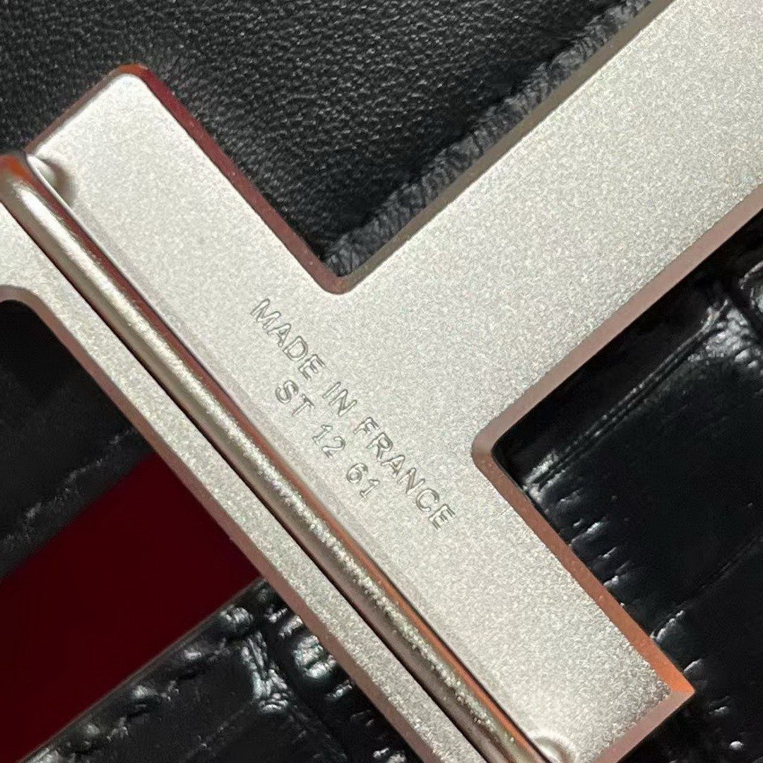 Constance Belt Buckle & Mississippiensis Alligator Leather Strap 38 mm Brushed Palladium Buckle Silver Noir - Image 3
