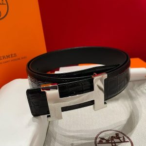Constance Belt Buckle & Mississippiensis Alligator Leather Strap 38 mm Permabrass Buckle Silver Noir - Image 8