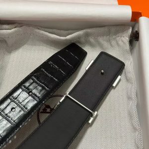 Constance Belt Buckle & Mississippiensis Alligator Leather Strap 38 mm Permabrass Buckle Silver Noir - Image 4