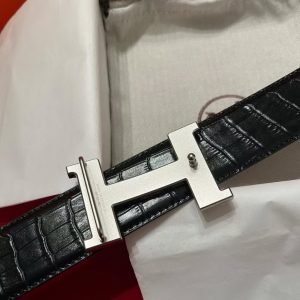 Constance Belt Buckle & Mississippiensis Alligator Leather Strap 38 mm Permabrass Buckle Silver Noir - Image 3