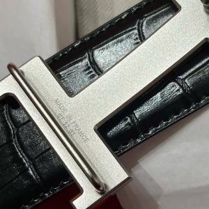 Alternative view of Constance Belt Buckle & Mississippiensis Alligator Leather Strap 38 mm Permabrass Buckle Silver Noir