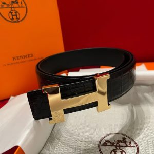 Constance Belt Buckle & Mississippiensis Alligator Leather Strap 38 mm Permabrass Buckle Yellow Gold Noir - Image 8
