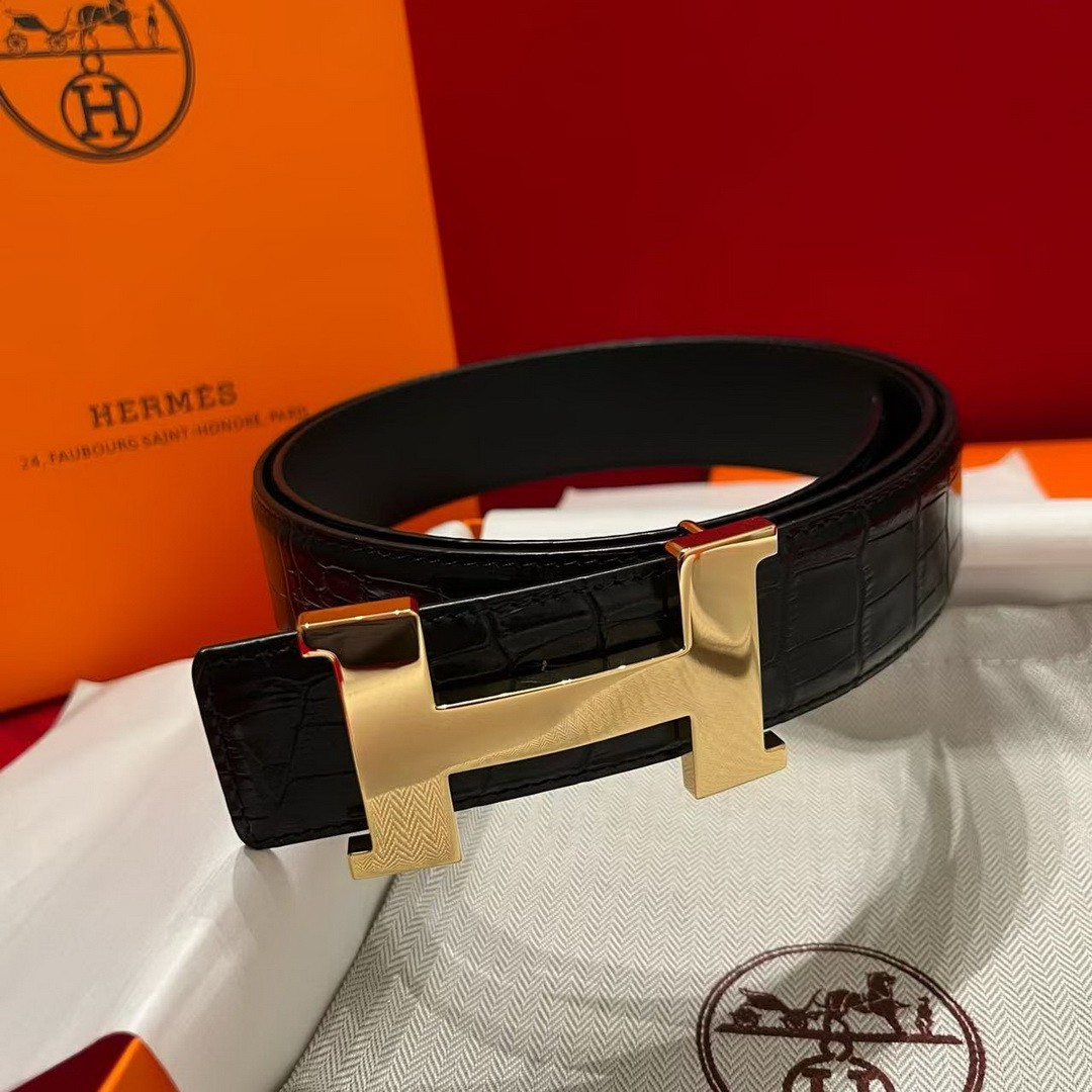 Constance Belt Buckle & Mississippiensis Alligator Leather Strap 38 mm Permabrass Buckle Yellow Gold Noir - Image 8