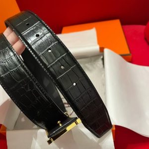 Constance Belt Buckle & Mississippiensis Alligator Leather Strap 38 mm Permabrass Buckle Yellow Gold Noir - Image 6