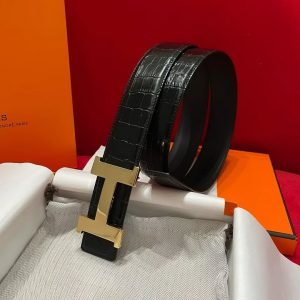 Constance Belt Buckle & Mississippiensis Alligator Leather Strap 38 mm Permabrass Buckle Yellow Gold Noir