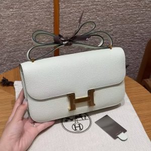 Hermes Constance Elan 24 Bag Handmade In Epsom Calfskin Leather Gold Hardware 0S Vert Fizz