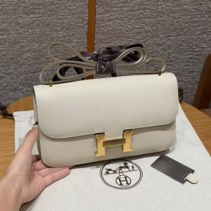 Hermes Constance Elan 24 Bag Handmade In Epsom Calfskin Leather Gold Hardware 10 Craie