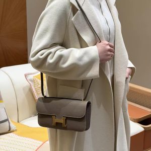 Hermes Constance Elan 24 Bag Handmade In Epsom Calfskin Leather Gold Hardware 18 Etoupe - Image 3