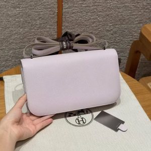 Hermes Constance Elan 24 Bag Handmade In Epsom Calfskin Leather Silver Hardware 09 Mauve Pale - Image 2