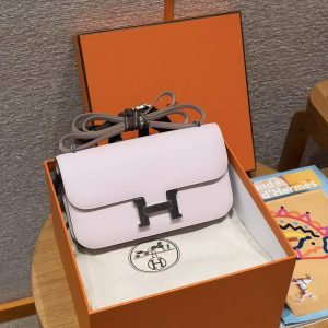 Hermes Constance Elan 24 Bag Handmade In Epsom Calfskin Leather Silver Hardware 09 Mauve Pale - Image 9