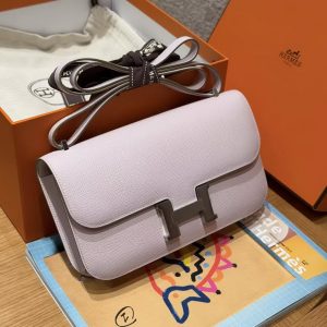 Hermes Constance Elan 24 Bag Handmade In Epsom Calfskin Leather Silver Hardware 09 Mauve Pale - Image 8