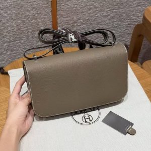 Hermes Constance Elan 24 Bag Handmade In Epsom Calfskin Leather Silver Hardware 18 Etoupe - Image 2