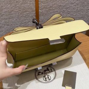 Hermes Constance Elan 24 Bag Handmade In Epsom Calfskin Leather Silver Hardware 1Z Jaune Poussin - Image 16