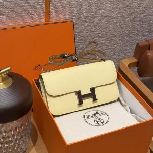 Hermes Constance Elan 24 Bag Handmade In Epsom Calfskin Leather Silver Hardware 1Z Jaune Poussin - Image 7