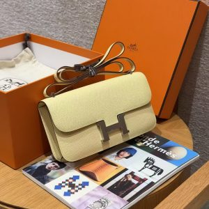 Hermes Constance Elan 24 Bag Handmade In Epsom Calfskin Leather Silver Hardware 1Z Jaune Poussin - Image 6