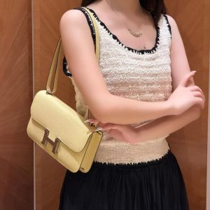 Hermes Constance Elan 24 Bag Handmade In Epsom Calfskin Leather Silver Hardware 1Z Jaune Poussin - Image 5